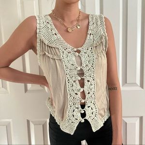 boho crochet button up lace vest